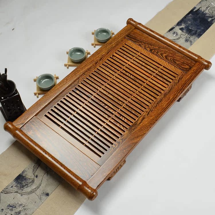 实木茶盘大号非洲鸡翅花梨黑檀木储水排水抽屉式茶海家用功夫茶具