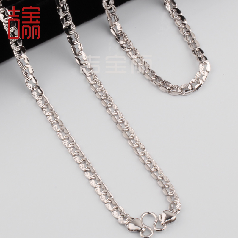 pt950铂金项链男车压花白金老板链子单套马鞭m坦克扁平车花纹男链
