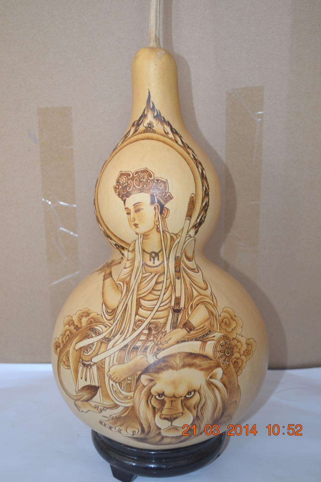 莲花座观音天然特大号纯手工烙画葫芦精品辟邪风水包邮