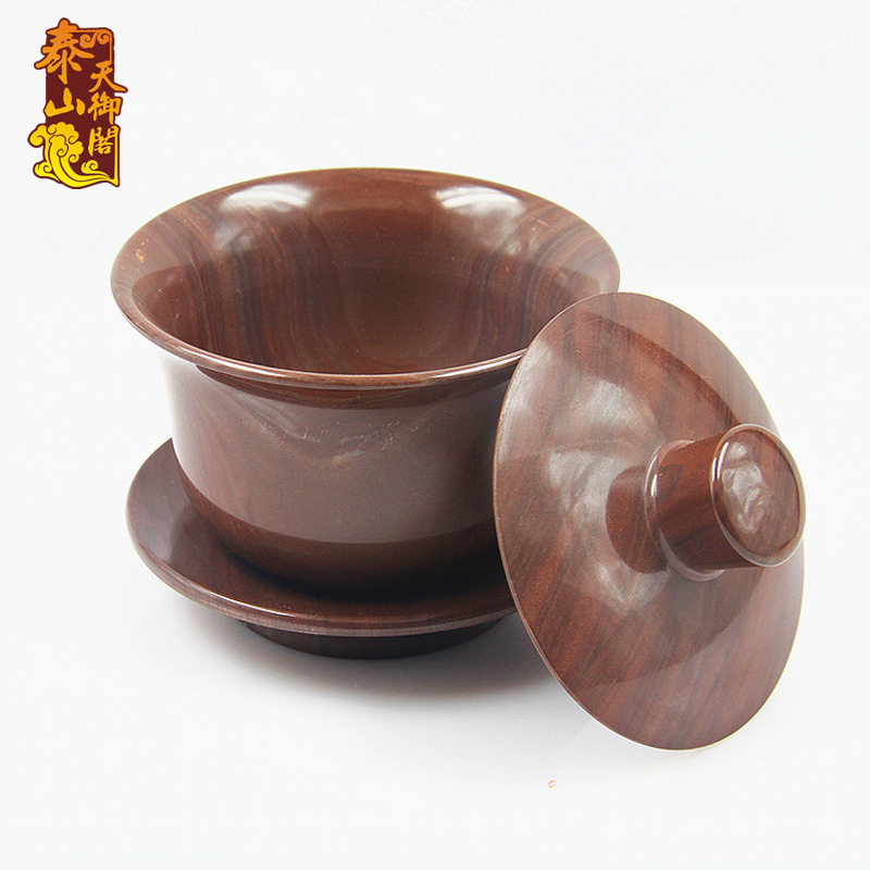 天御阁 纯天然木鱼石茶杯茶具 正品无蜡养生过滤大号盖杯盖碗茶碗