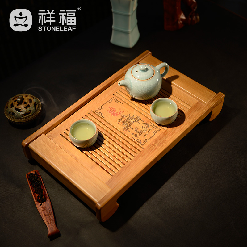 祥福 功夫茶盘 竹制茶盘茶 抽屉式茶海 茶托 特价小号茶台 登龙门