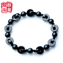 民族风饰品天然水晶同心锁黑曜石手链情侣款手串辟邪挡煞环环相扣