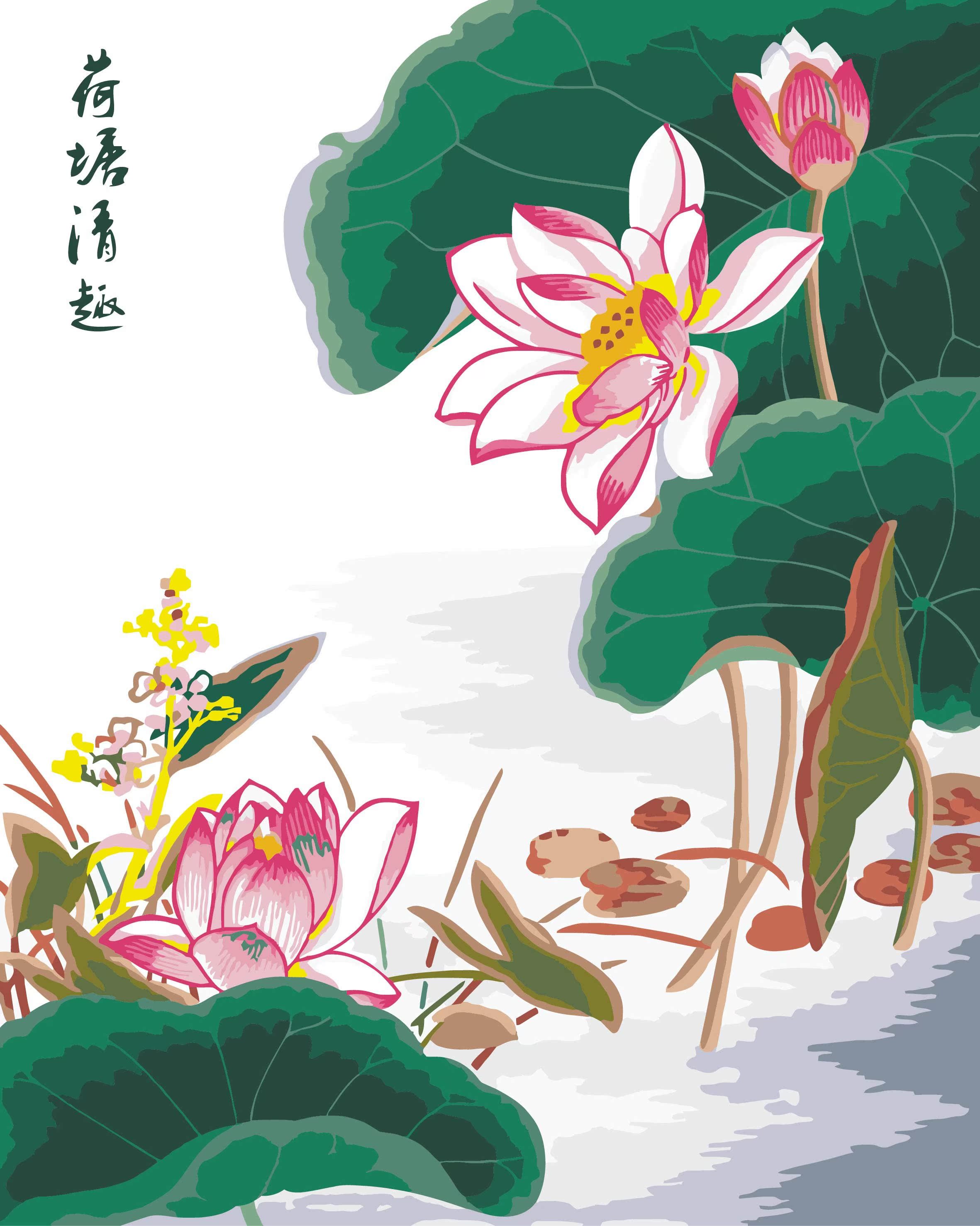 佳彩天颜 diy手绘数字油画 客厅装饰数字油画 荷塘清趣40*50