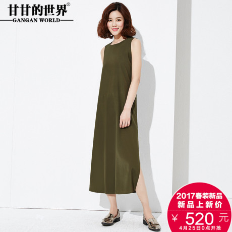 Q真丝无袖连衣裙2017夏装新款甘甘的世界韩版圆领桑蚕丝背心长裙商品大图