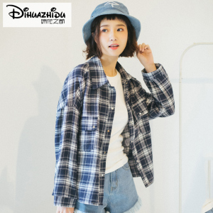 韩版两色格子衬衫