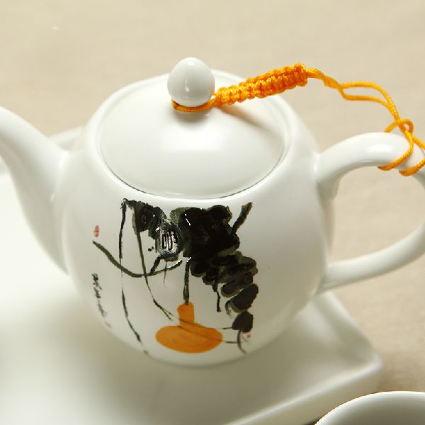 热卖恒福茶具正品 景德镇定窑白瓷大师作品福禄托盘组茶具套装带