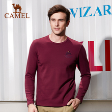 camel/骆驼男款时尚圆领棉质日常休闲长袖T恤衫上衣t恤