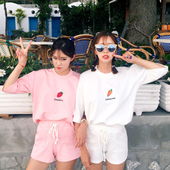 休闲运动服潮夏天 宽松短袖 女学生两件套2017新款 短裤 韩版 夏季套装
