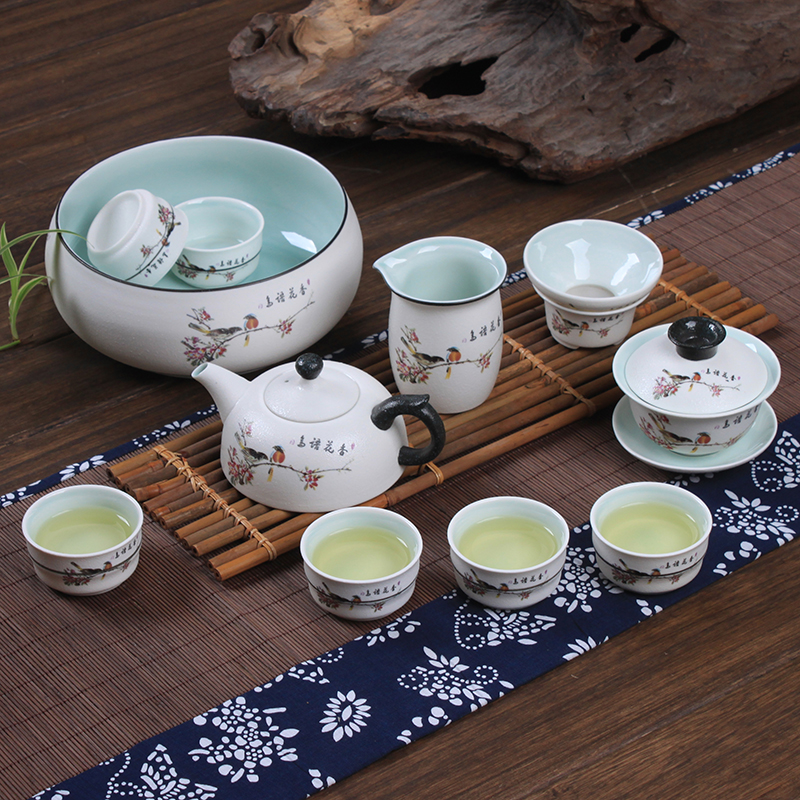 雪花釉陶瓷功夫茶具大套装白色玉雪玲珑茶具茶壶盖碗茶杯茶具礼品