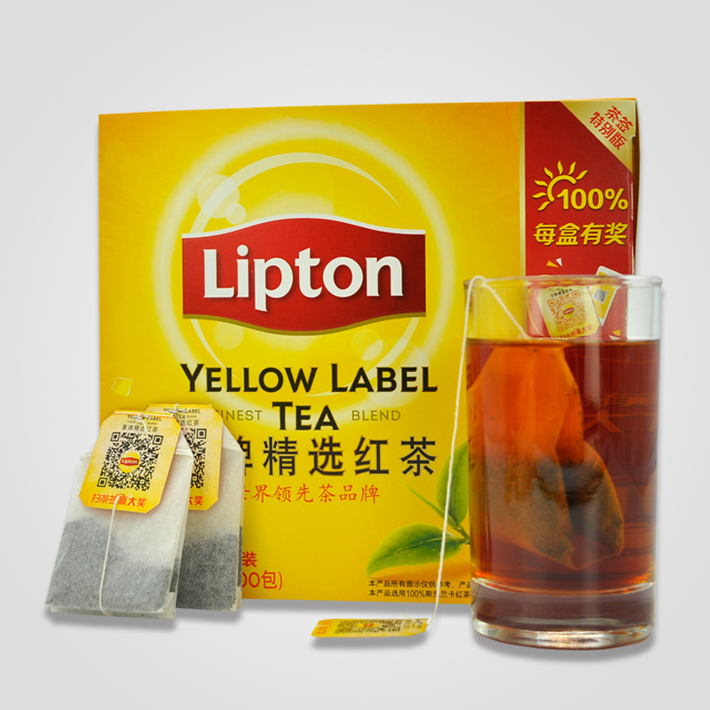 Lipton/立顿红茶包 黄牌精选红茶200g 袋泡茶2g*100袋 办公餐饮装