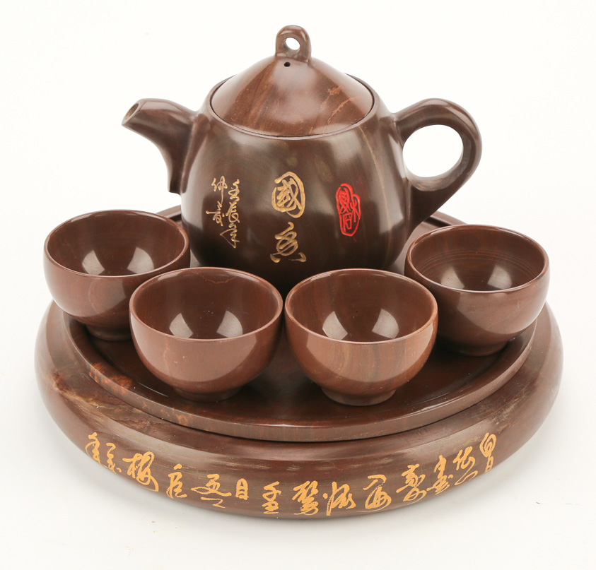 天匠 木鱼石茶具 功夫茶具 套装 国香整石雕刻中秋节礼品