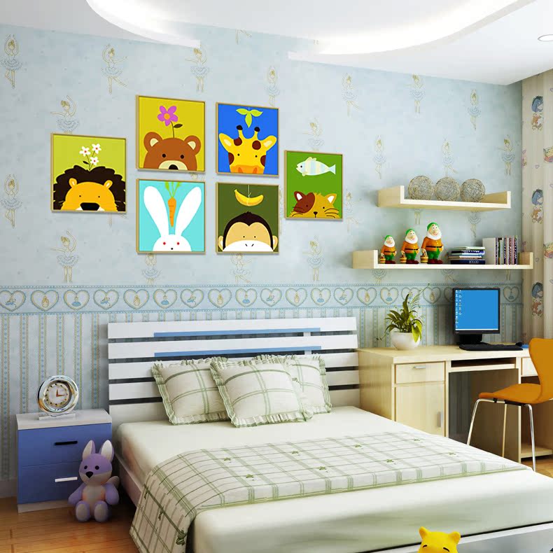 心泊儿童房简约装饰画卧室床头挂画背景墙壁画卡通动漫墙面小清新