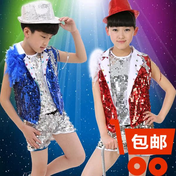 热销儿童<em>舞蹈</em>服 小囧人童装 爵士舞<em>亮片</em> 街头架