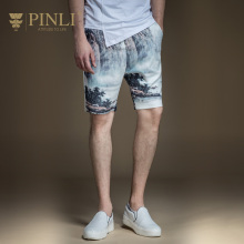 PINLI品立旗舰店2017夏季新款时尚男装修身中裤印花休闲短裤子潮