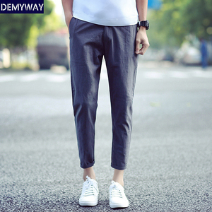 青年亚麻休闲九分裤