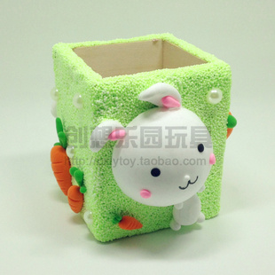 六一礼物儿童手工制作diy益智玩具轻粘土小白兔方形笔筒材料包