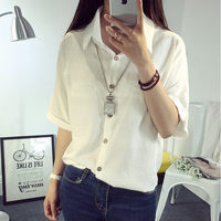 短袖白色衬衫女2016夏装韩版范宽松棉麻套头