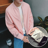 港风春秋韩版学生上衣宽松bf风帅气潮流棒球服男粉色刺绣夹克外套