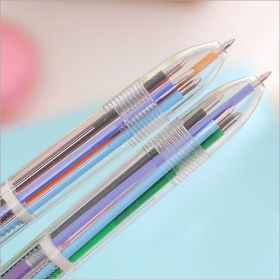韩国创意文具可爱多色diy圆珠笔多功能弹簧按动彩色油笔6支笔芯
