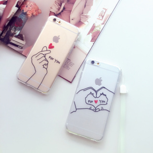 exo边伯贤同款iphone6s情侣手机壳单手爱心苹果6plus挂绳透明套5s