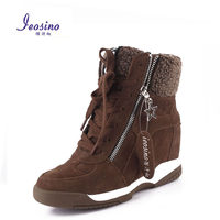 佰诗奴女鞋2016秋冬款真皮绒里内增高平底休