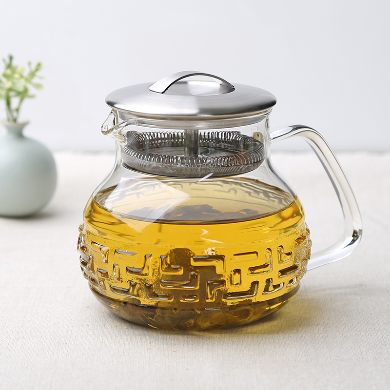 台湾宜龙创意简约功夫茶具耐熱玻璃茶壶过滤泡茶器如意纹茶大师