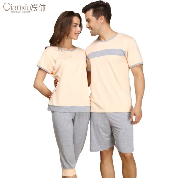 品家居服 浅休情侣休闲套装 宽松<em>男士 棉短裤</em> 可