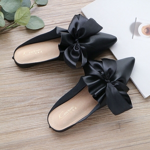 真皮蝴蝶结懒人半拖鞋