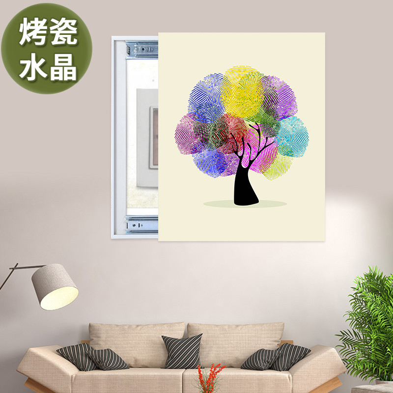 电表箱装饰画竖款竖版现代简约遮挡箱水晶液压上翻可推拉无框画