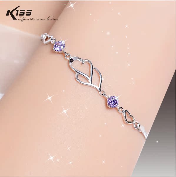 K155 韩版925纯银手链女士时尚银水晶首饰品 情侣礼物送人银饰,好惠品haohuipin购物导航!