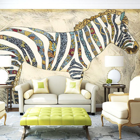 北欧现代手绘动物头像斑马玄关墙纸走廊过道背景个性创意壁纸壁画