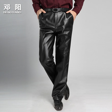 直筒中老年长裤 防水防油摩托车皮裤 休闲宽松PU仿皮大码 邓阳男皮裤