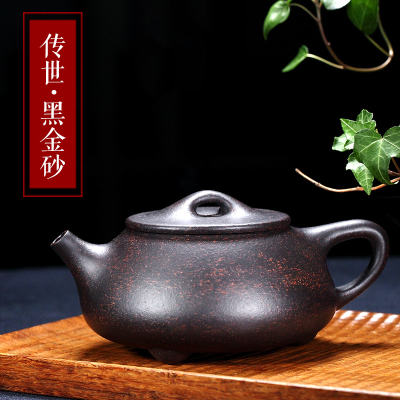 【不亦乐壶】宜兴纯全手工李晓璐紫砂壶 黑金砂 石瓢茶壶茶具特价