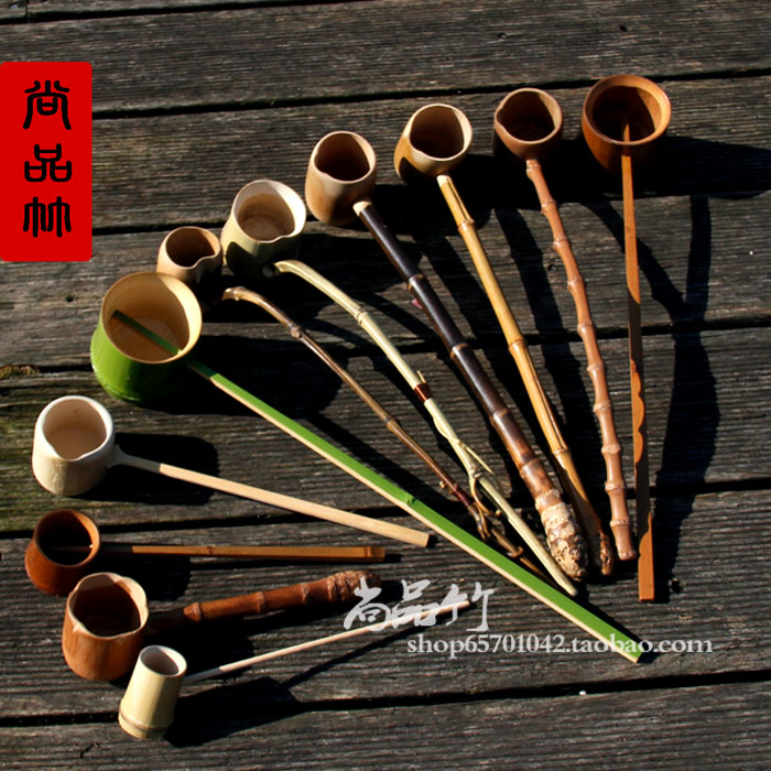 日式茶瓢茶勺茶道配件长柄竹水勺浴佛竹制碳化竹酒勺连体一体整体