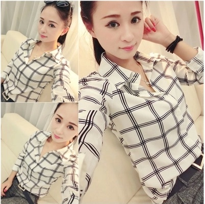 热销女Polo 新款 格子长袖 学生装 <em>开衫</em> 韩版 2