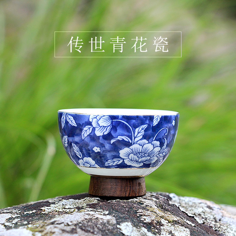 传世青花瓷品茗杯陶瓷功夫茶具茶杯主人杯 景德镇高白个人杯单杯