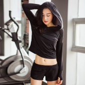 s跑步健身外套女 运动宽松连帽速干性感马甲线露脐上衣女 morning