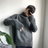 HUALUN 灰色马海毛高领毛衣韩版潮学生长袖子纯色宽松加厚针织衫