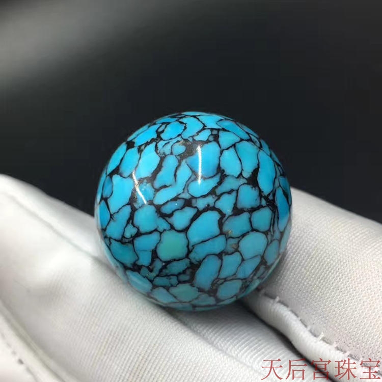 原矿绿松石高瓷蓝乌兰花网单珠圆珠花云盖寺品相伊朗波斯松石多宝