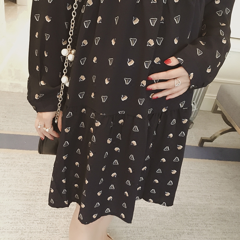 雪纺衫长袖衬衣连衣裙春秋卡通孕妇装上衣春装