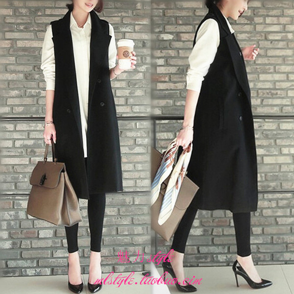 热销女<em>马夹</em> 2015<em>秋</em>冬季韩版 <em>双排扣</em>系带<em>马夹</em>风