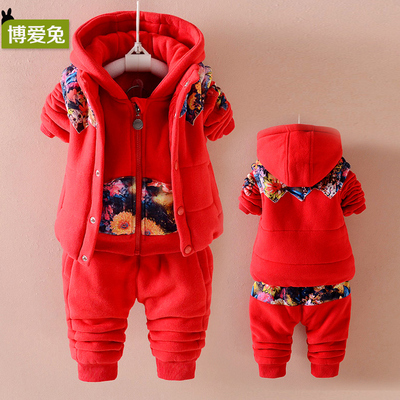 女宝宝冬装套装加厚棉衣冬季0-1-3岁2女童婴儿