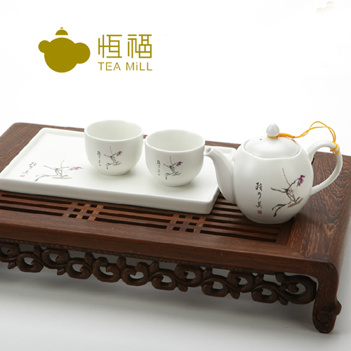 恒福茶具正品 石斛花托盘组景德镇功夫茶具陶瓷茶壶茶杯茶盘套装