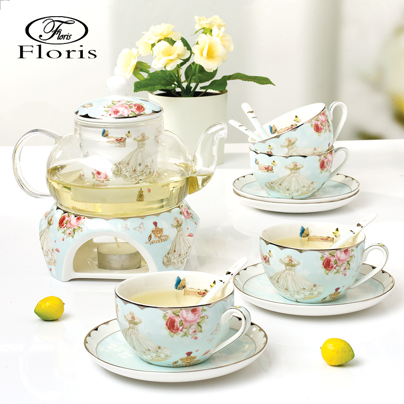 floris 耐热玻璃加厚茶具套装花茶壶可加热耐高温过滤透明泡茶壶
