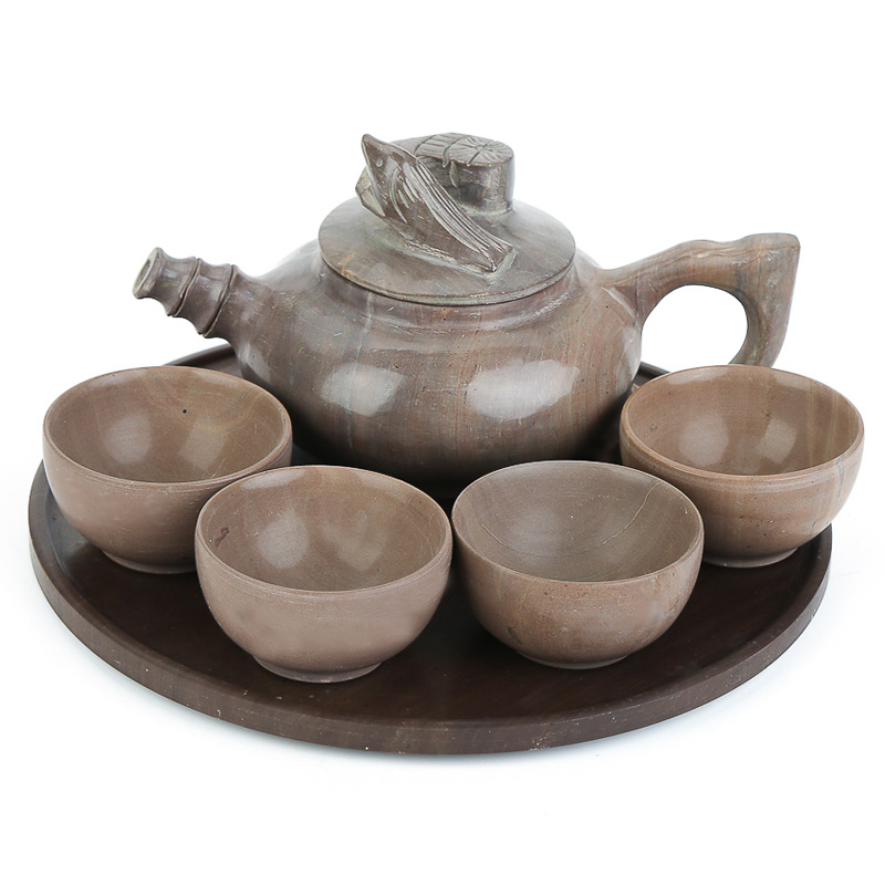 天匠紫檀木鱼石 功夫茶具  喜鹊梅茶壶送父母创意定制刻字
