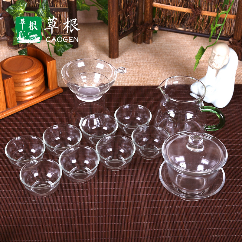 潮汕茶具 玻璃 12头功夫茶具 整套玻璃茶具套装
