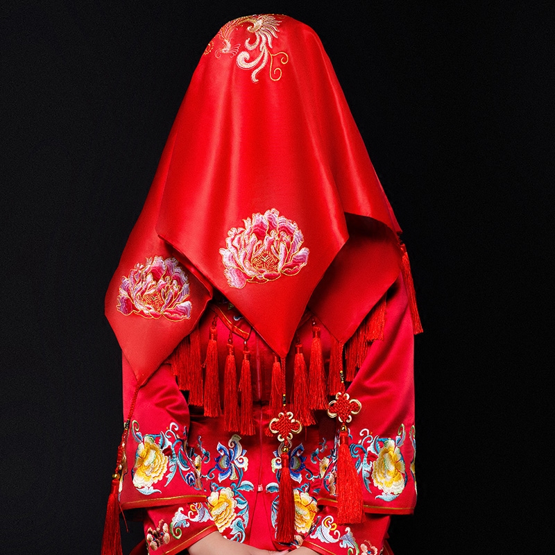 红盖头新娘结婚红盖头喜盖喜帕蒙头巾婚庆用品中式秀禾服刺绣盖头