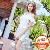 显瘦荷叶袖 女连衣裙 淑女气质修身 女装 韩版 官方正品 阿依莲2017新款