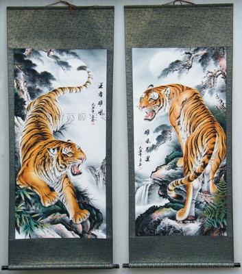 王蒙作品促销老虎国画上下山虎名国画装饰画人四尺两竖幅已裱促销