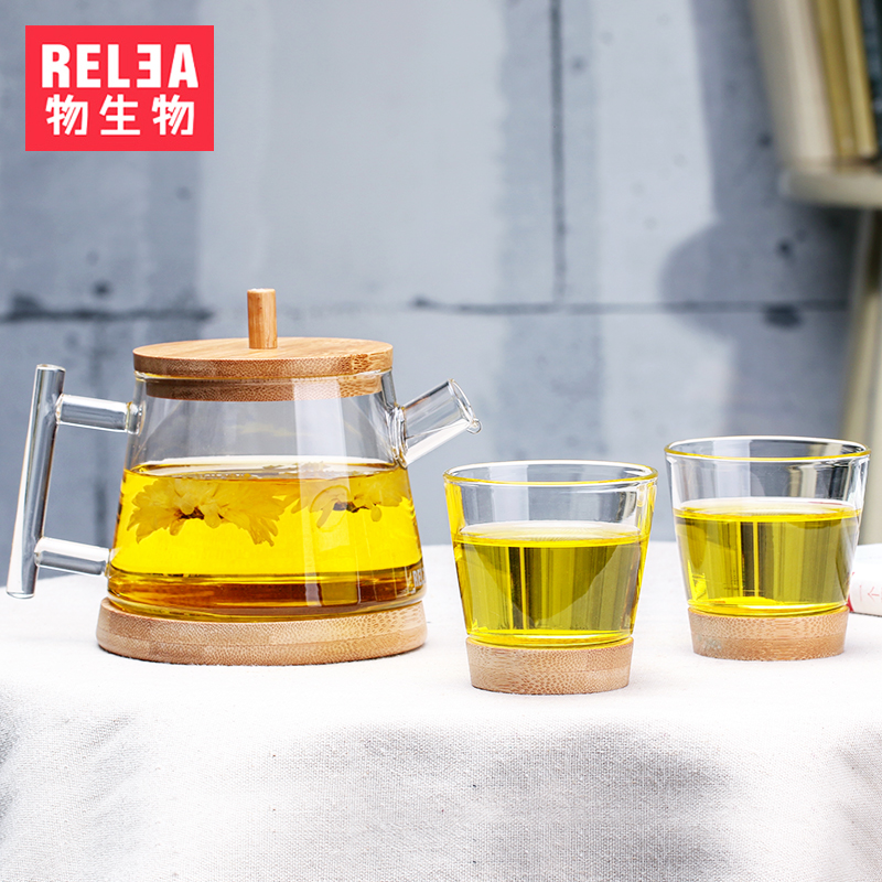 物生物设计款 家用耐热玻璃茶壶套装 创意茶具带盖过滤水壶花茶壶